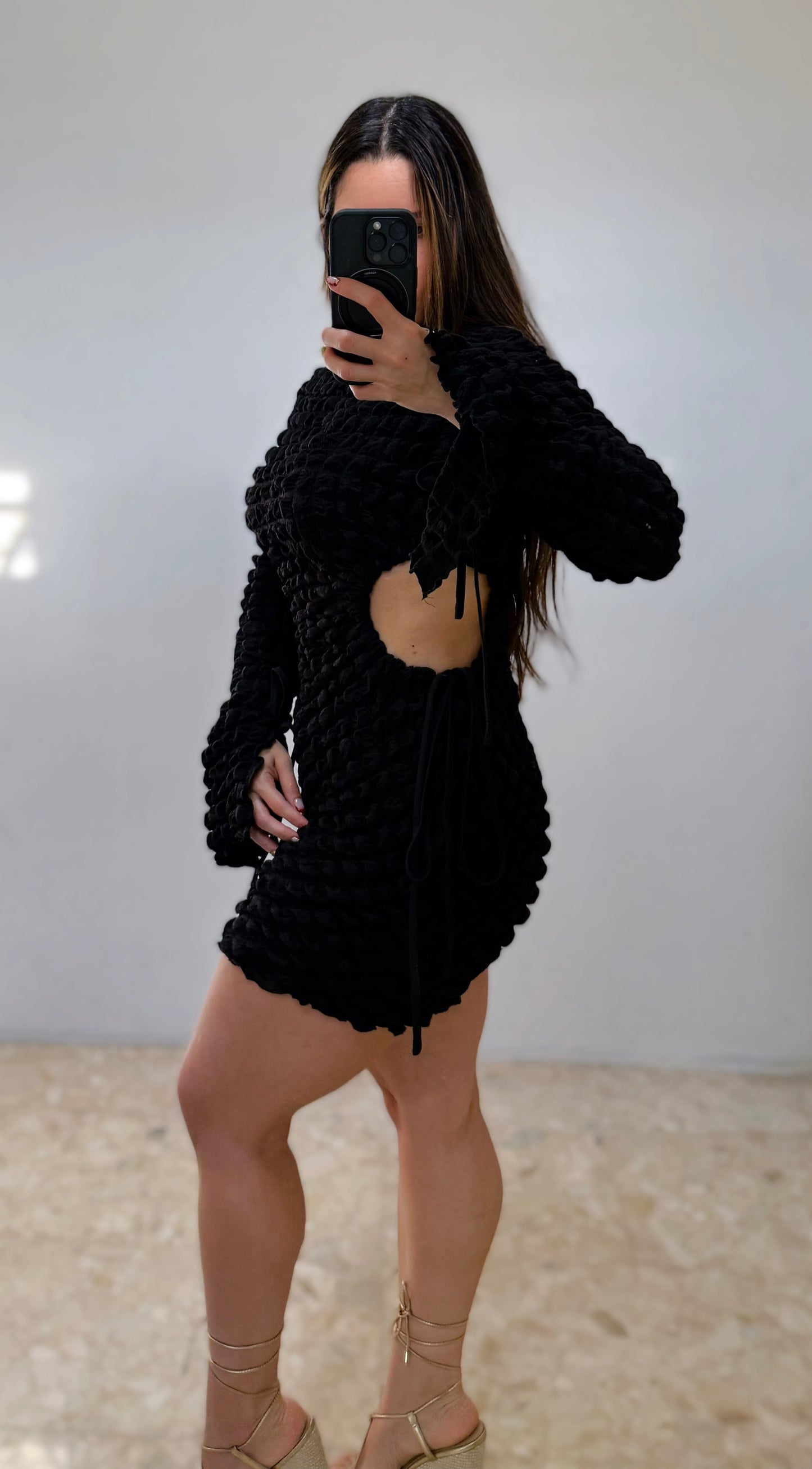 black sofia mini tea dress UO Sofia Black Puff Sleeve Mini Dress